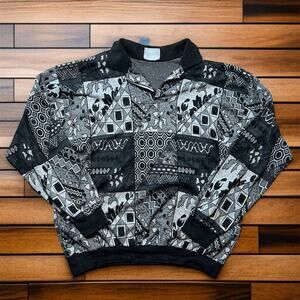 VINTAGE 90s Geometric Bandanna Sweatshirt Size L Retro Old Money Grandpa
